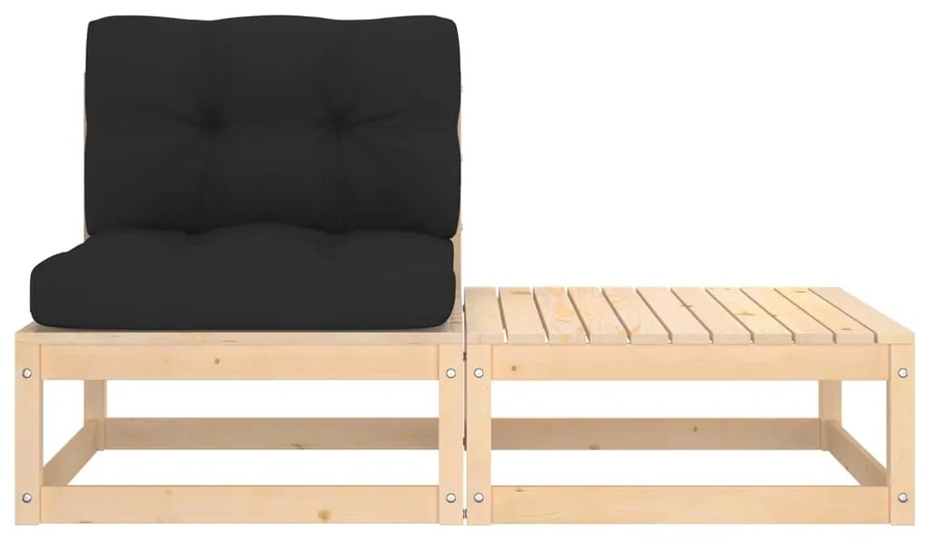 2 pcs conjunto lounge de jardim com almofadões pinho maciço