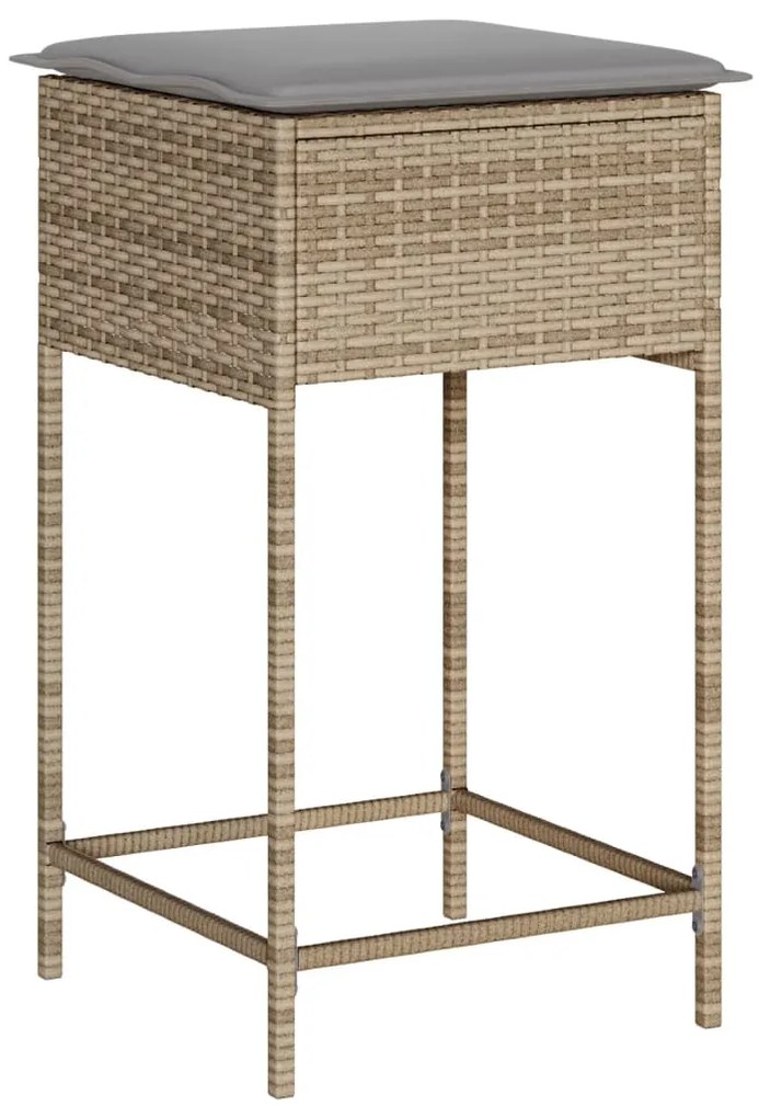 Bancos de bar com almofadões para jardim 2 pcs vime PE bege