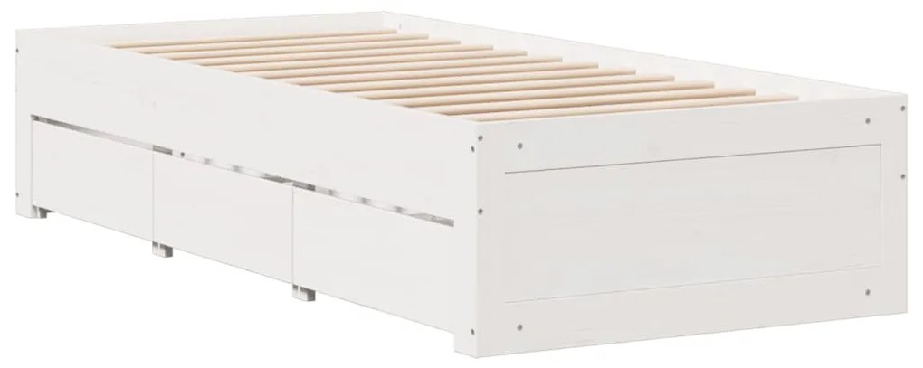Cama sem colchão com gavetas 90x200 cm pinho maciço branco