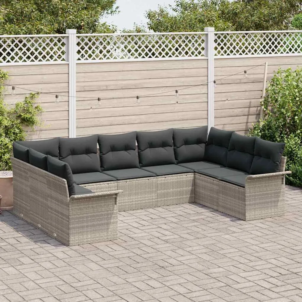 Conjunto de Sofá de Jardim vidaXL de 9 Peças com Almofadas Cinza Claro