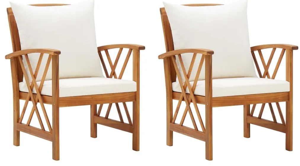 Cadeiras de jardim c/ almofadões 2 pcs madeira acácia maciça