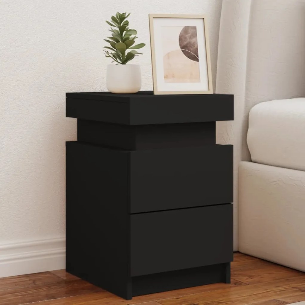 Mesa de cabeceira com luzes LED 35x39x55 cm preto