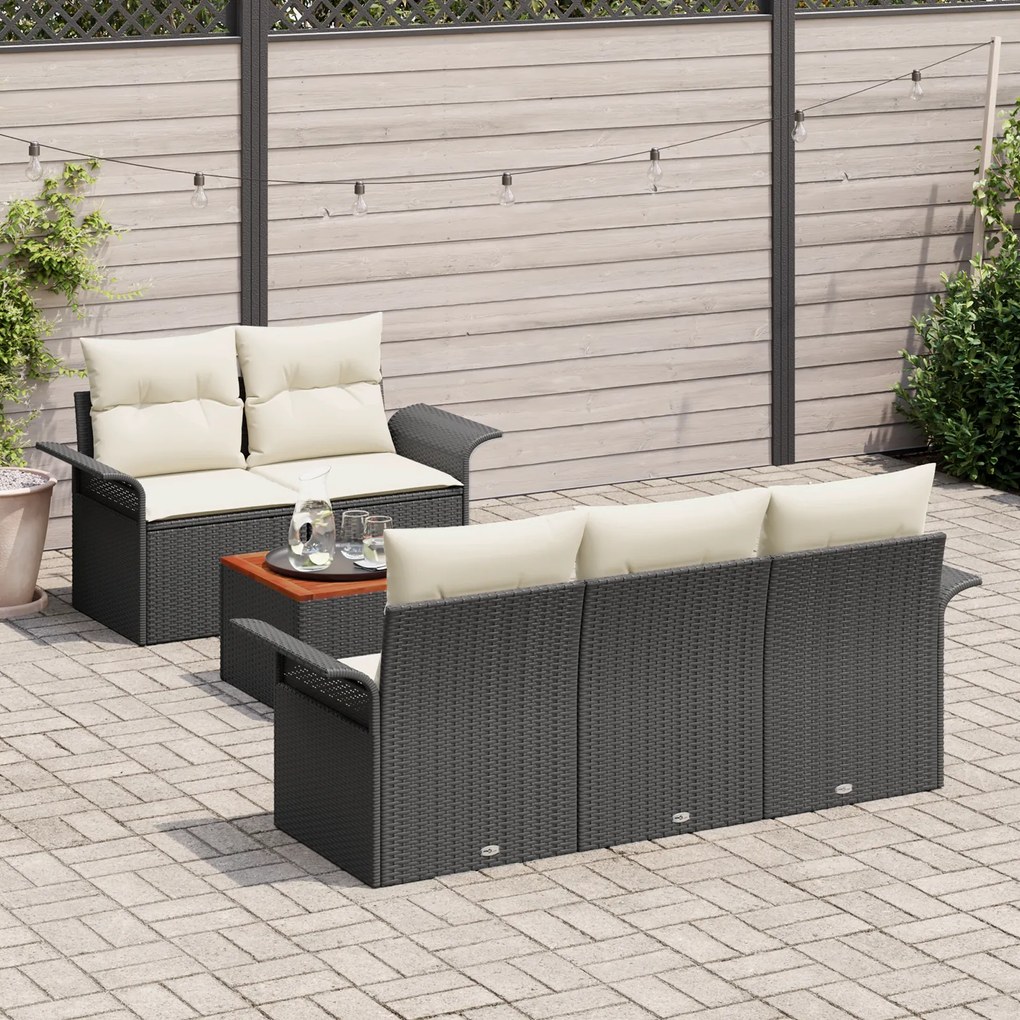 Conjunto de Sofá de Jardim vidaXL 6 Peças com Almofadas Preto Rattan P