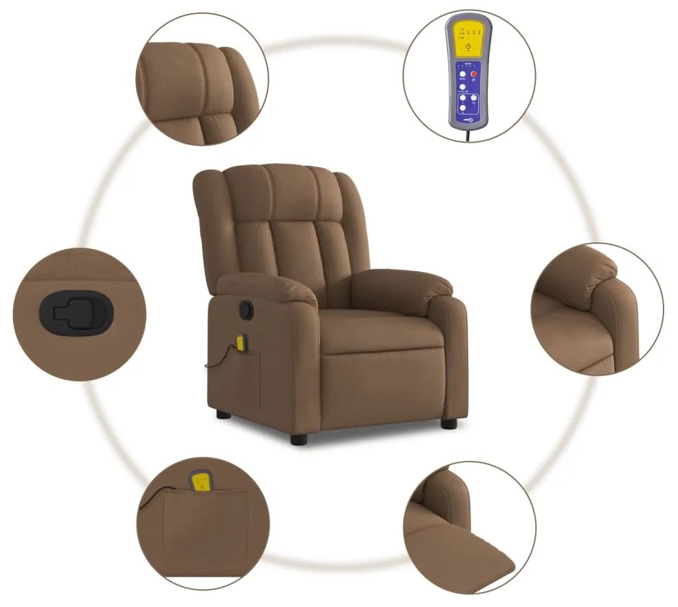 Poltrona de massagens reclinável tecido castanho