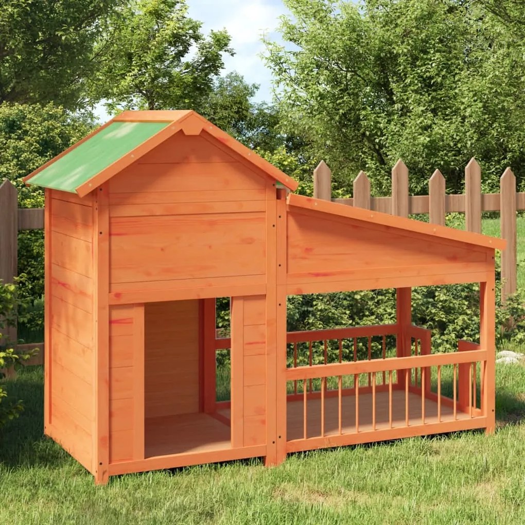 vidaXL Casota para cães 143x60,5x109 cm pinho maciço castanho