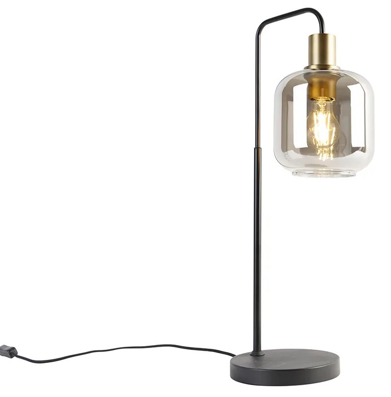 LED Candeeiro de mesa inteligente preto com dourado e vidro fumê incl. Wi-Fi A60 - Zuzanna Design