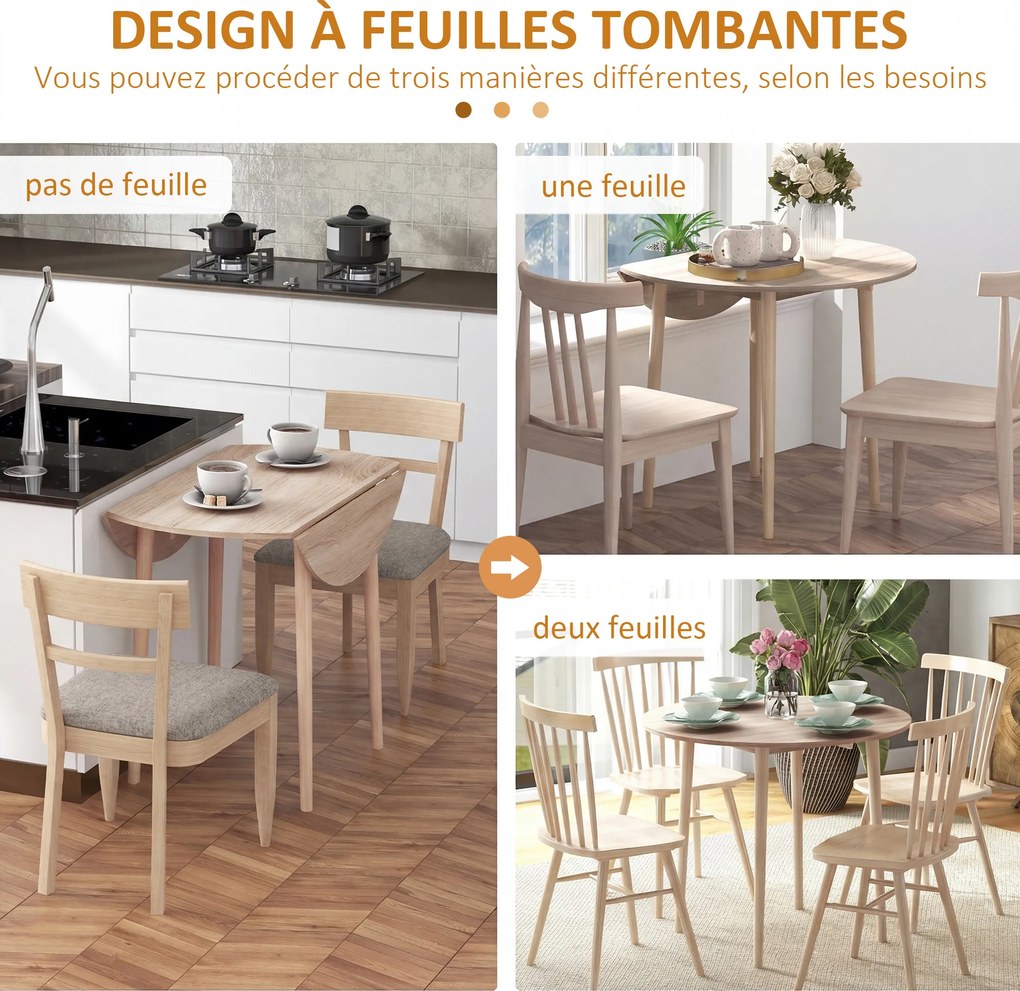 Mesa de jantar dobrável (CADEIRAS NÃO INCLUIDAS) com 2 abas mesa redonda extensível Ø 89 x 73,5H cm compacta, cor natural