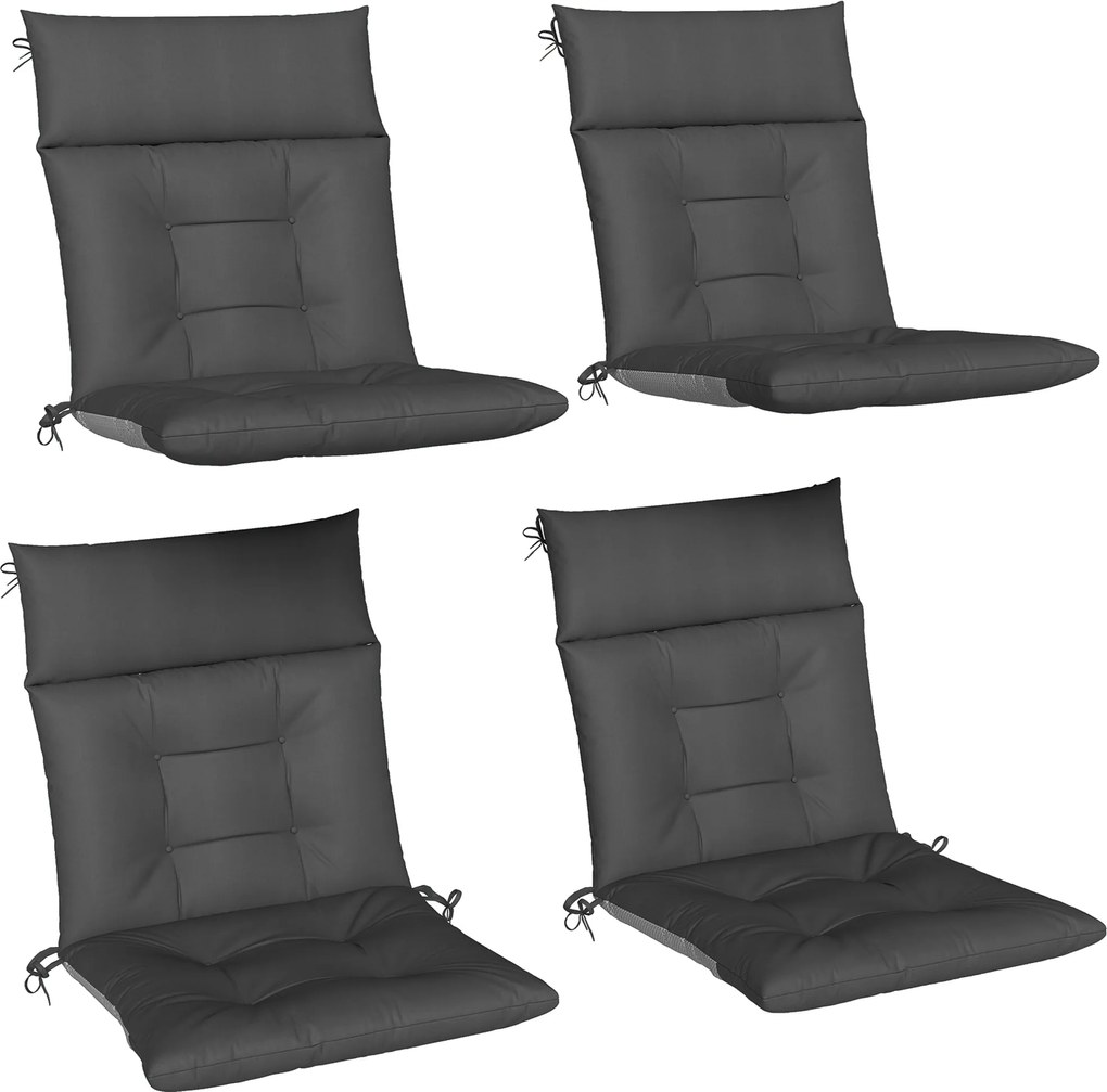 Outsunny Conjunto de 4 Almofadas para Cadeiras de Jardim Impermeáveis e Antiderrapantes com Encosto e Fitas 112x53 cm Cinzento Escuro | Aosom Portugal