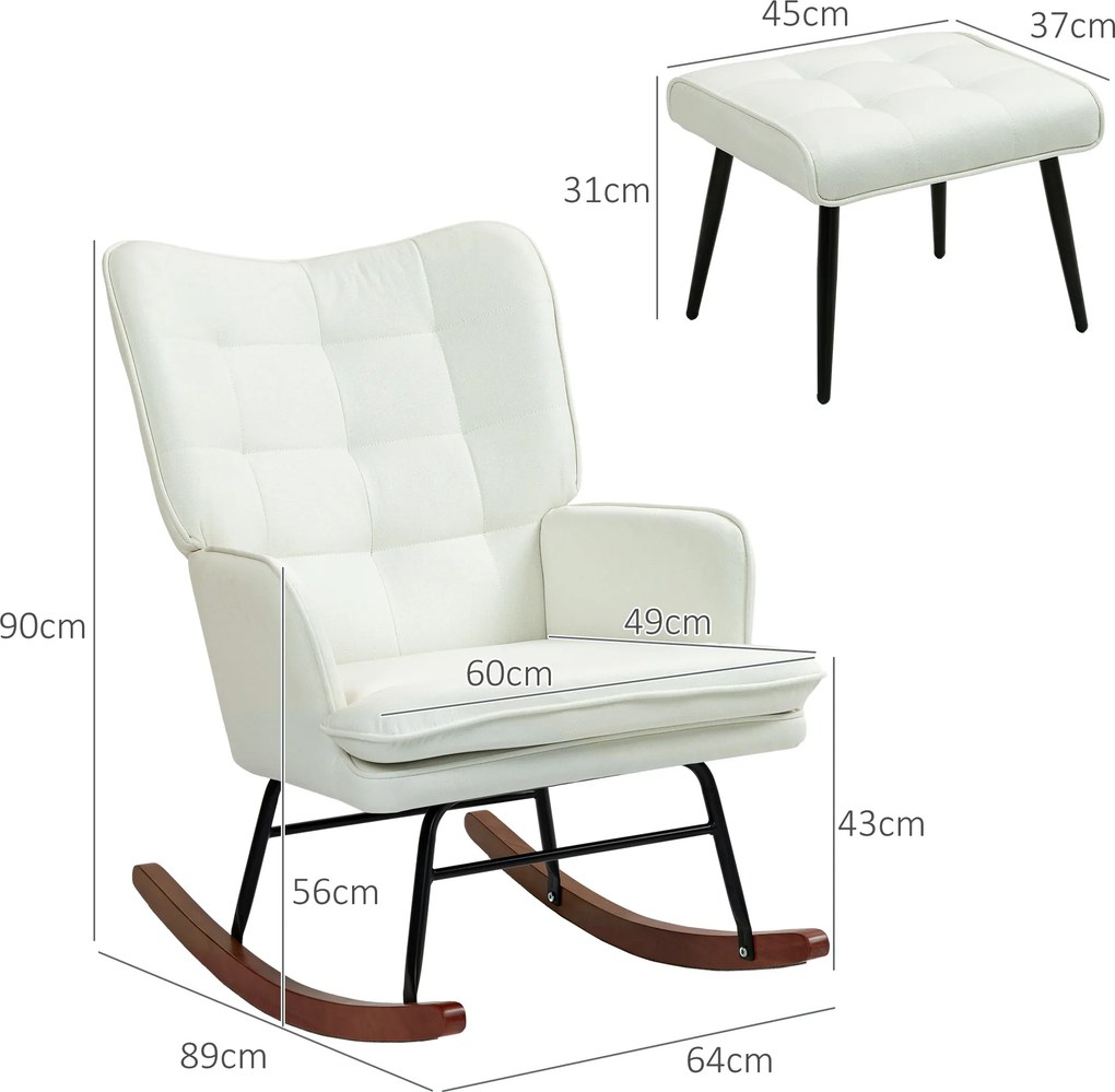 Conjunto de Poltrona Baloiço com Apoio para os Pés Poltrona Relax com Almofada Acolchoada e Anti-Tombo 64x89x90 cm Bege