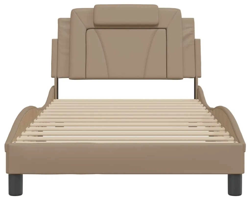 Estrutura cama cabeceira 100x200 cm couro artificial cappuccino