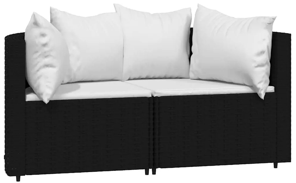 3 pcs conjunto lounge de jardim c/ almofadões vime PE preto