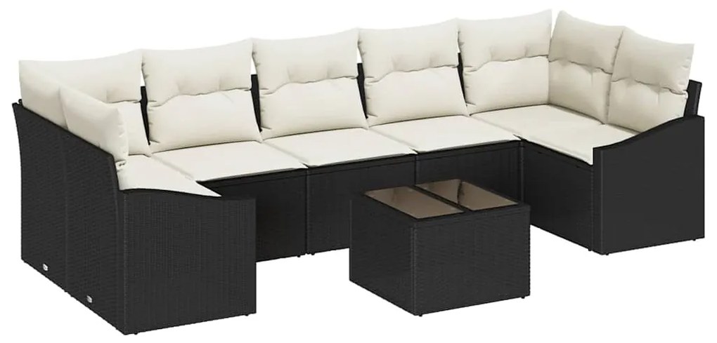 Conjunto de Sofá de Jardim 8 Peças com Almofadas Pretas em Rattan