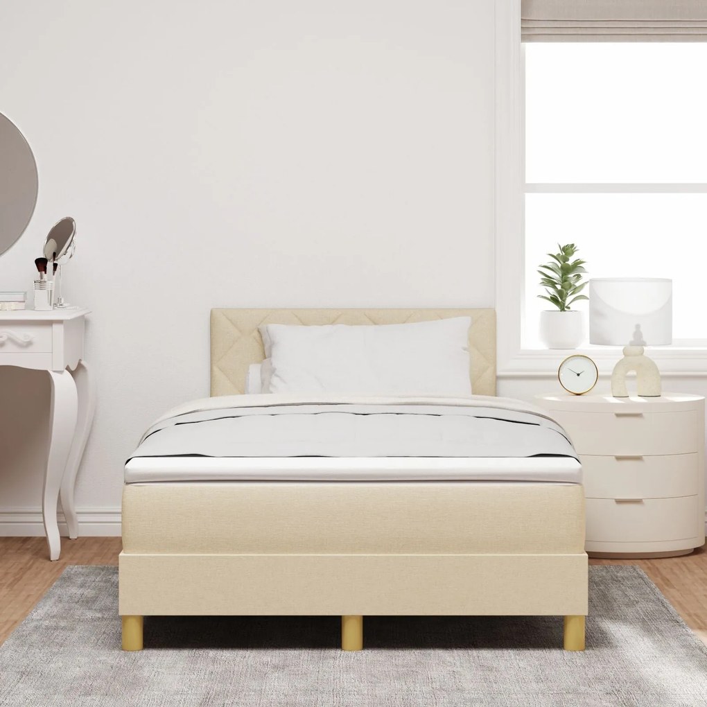 Cama Box com Molas com Colchão Creme 120x200 cm Tecido