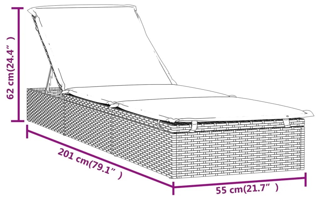 Espreguiçadeiras com mesa 2 pcs vime PE cinzento