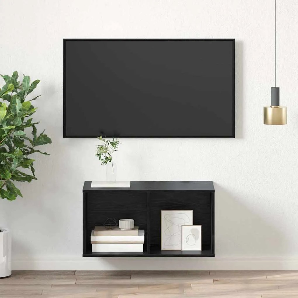Armário de TV de Parede em Carvalho Preto - 37 x 37 x 72 cm, Feito em
