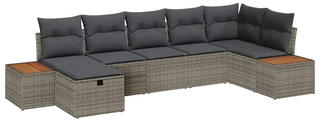 Conjunto de Sofá de Jardim vidaXL 7 Peças com Almofadas Cinza Poli Rat