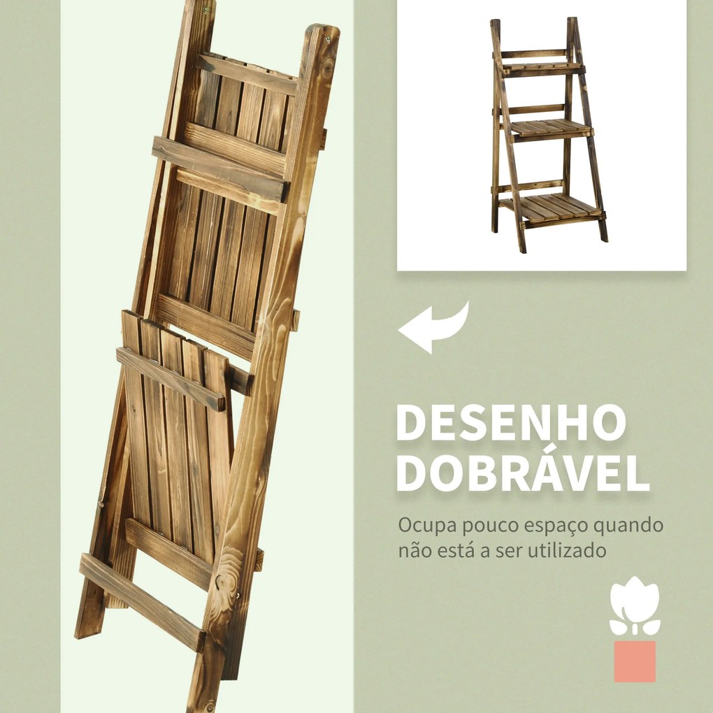 Suporte para Plantas de 3 Níveis Dobrável para Interior e Exterior 40x37x93 cm Madeira