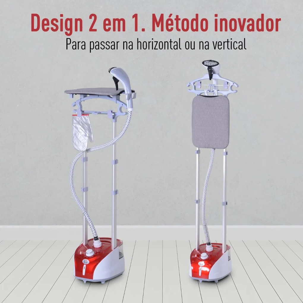 Escova de vapor de roupas Temperatura 1800W ajustável a 11 níveis Centro de engomar vertical com barra dupla e tanque de 2L em 38 s de aquecimento