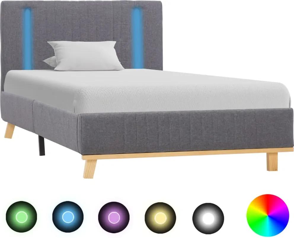 Estrutura de cama com LED 100x200 cm tecido cinzento-claro