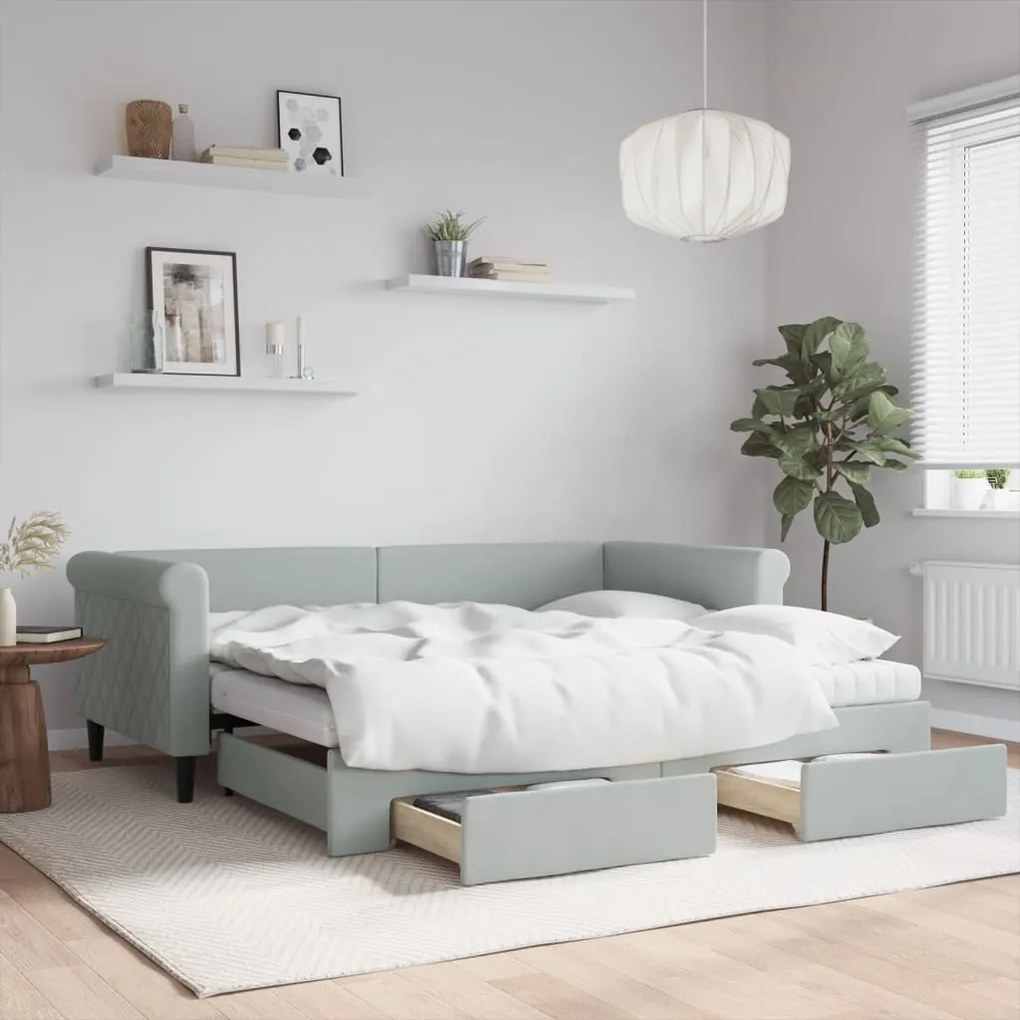 vidaXL Sofá-cama c/ gavetão e gavetas 90x190 cm veludo cinzento-claro