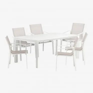 Conjunto De Mesa Extensível Retangular De Alumínio (180-240x100 Cm) Starmi E 6 Cadeiras De Jardim Eika Gardénia Branco - Sklum