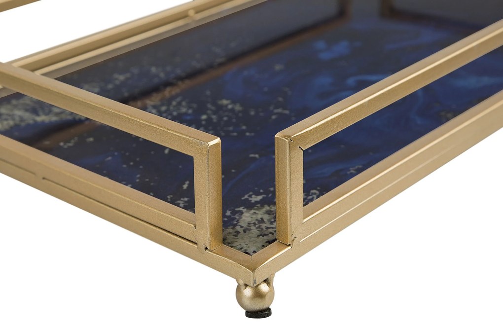 Bandeja decorativa azul e dourado PRIVAS Beliani