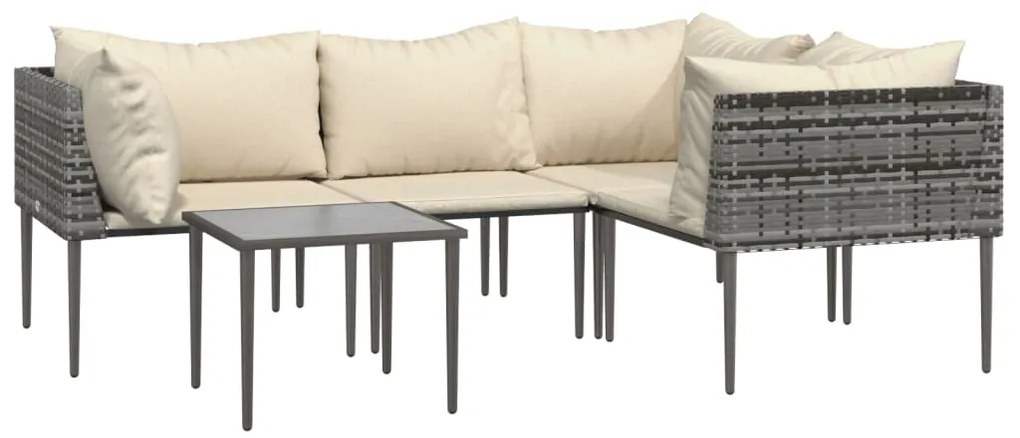 5 pcs conjunto lounge de jardim c/ almofadões vime PE cinzento