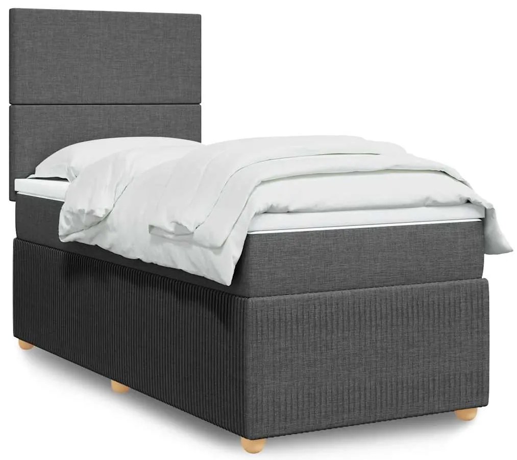 vidaXL Cama com molas/colchão 90x200 cm tecido cinzento-escuro