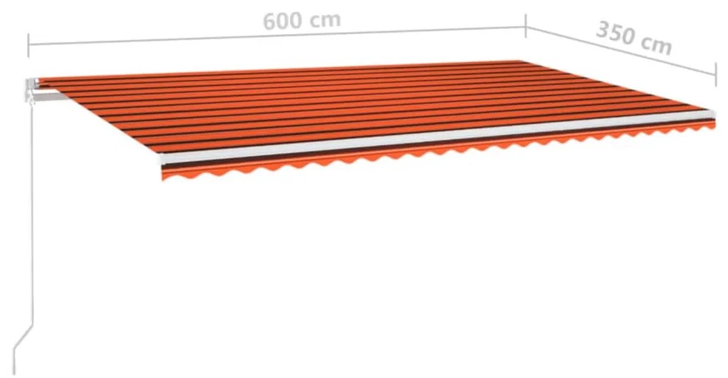 Toldo retrátil manual com LED 600x350 cm laranja e castanho