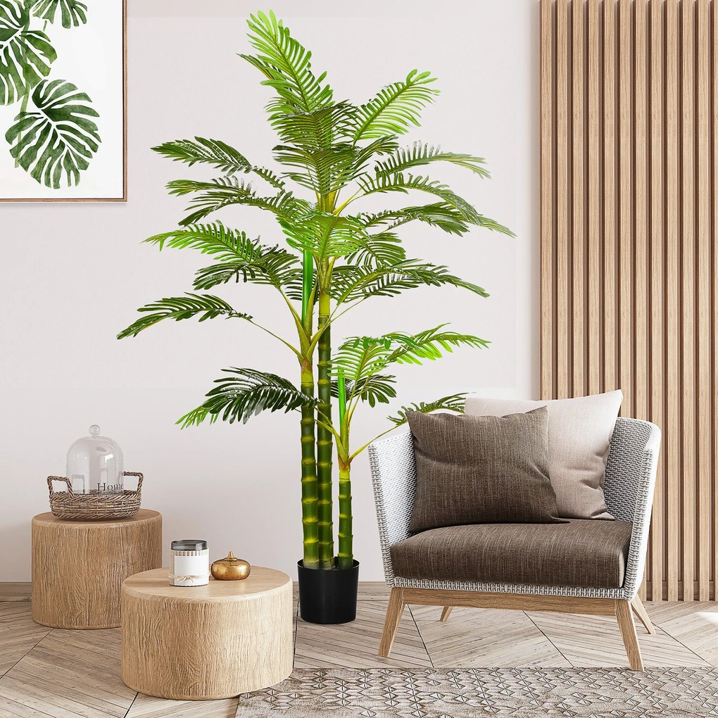 HOMCOM Planta Artificial Palmeira Areca Grande 190 cm com Vaso e 30 Folhas  Decoração para Interior e Exterior Sala de Estar Escritório Ø19,5x190 |  BIANO