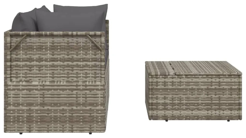 3 pcs conjunto lounge de jardim c/ almofadões vime PE cinzento