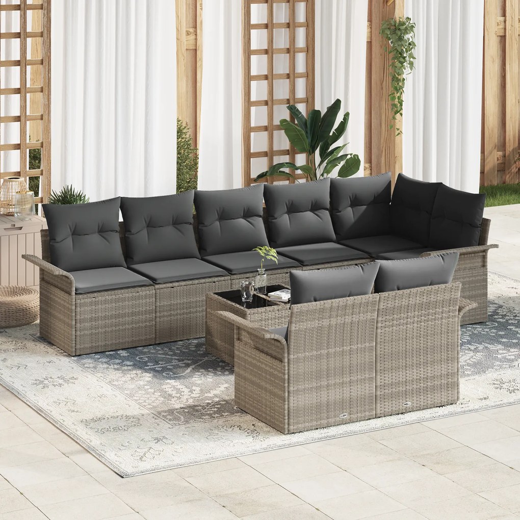 vidaXL Conjunto de Sofá de Jardim 9 Peças com Almofadas Cinzento Vime PE