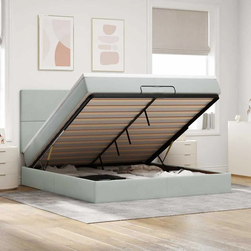 vidaXL Estrutura cama otomana colchões 200x200cm veludo cinzento claro