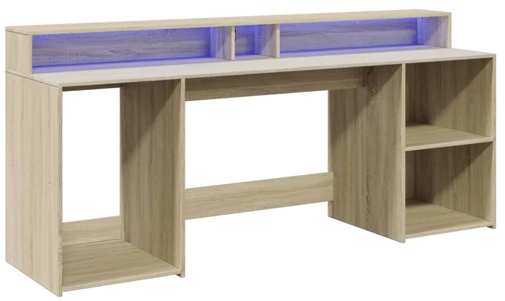 Secretária luzes LED 200x55x91cm deriv. madeira carvalho sonoma