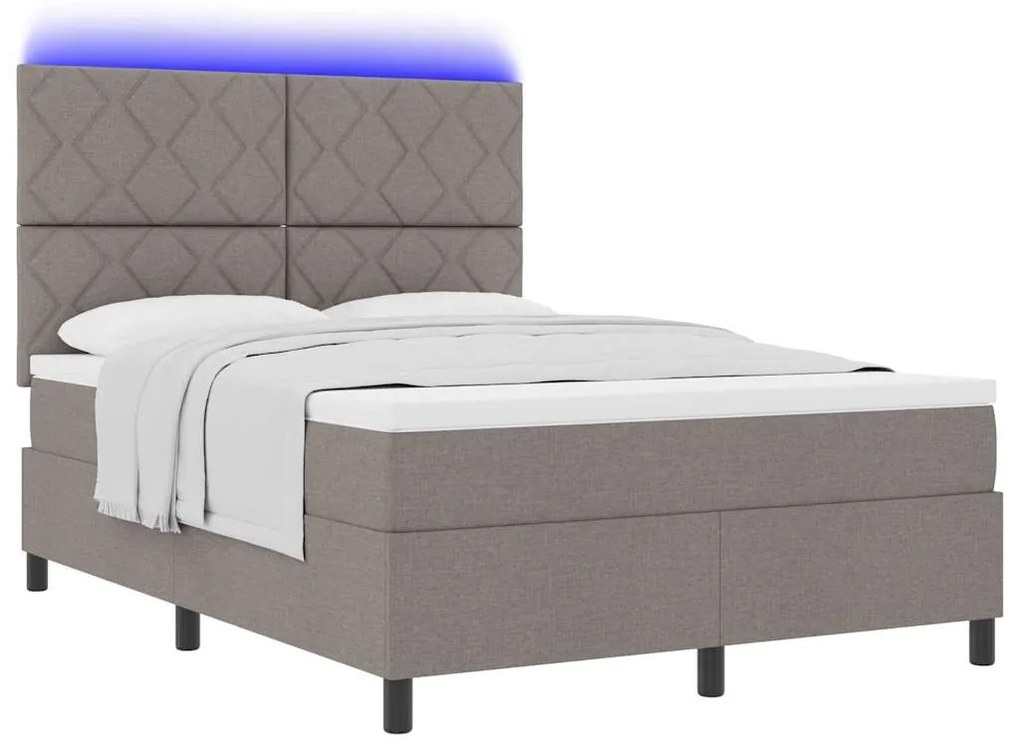 Cama Box com Colchão e Luz LED Taupe – 140x190 cm Tecido