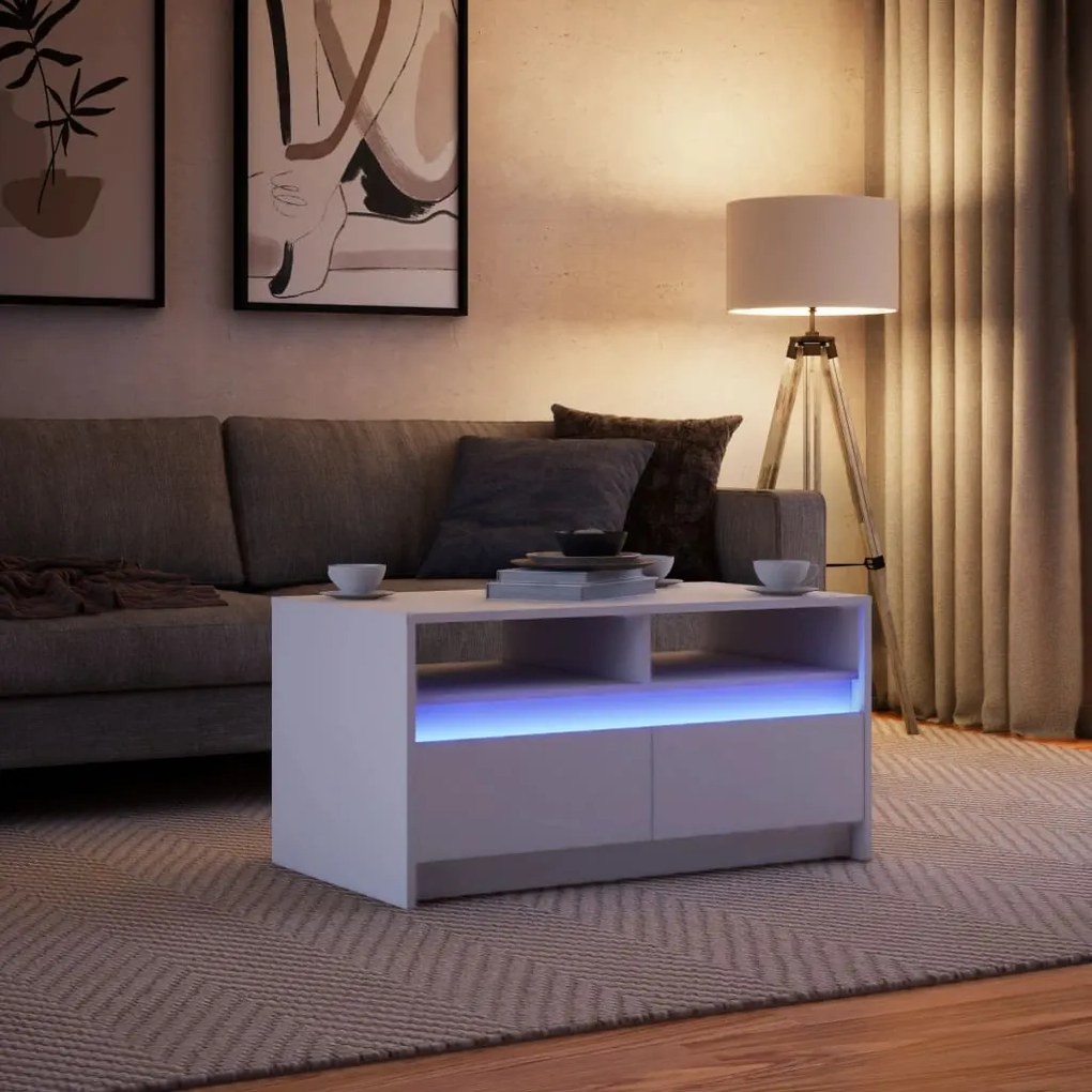 Mesa de centro com luzes LED derivados de madeira branco