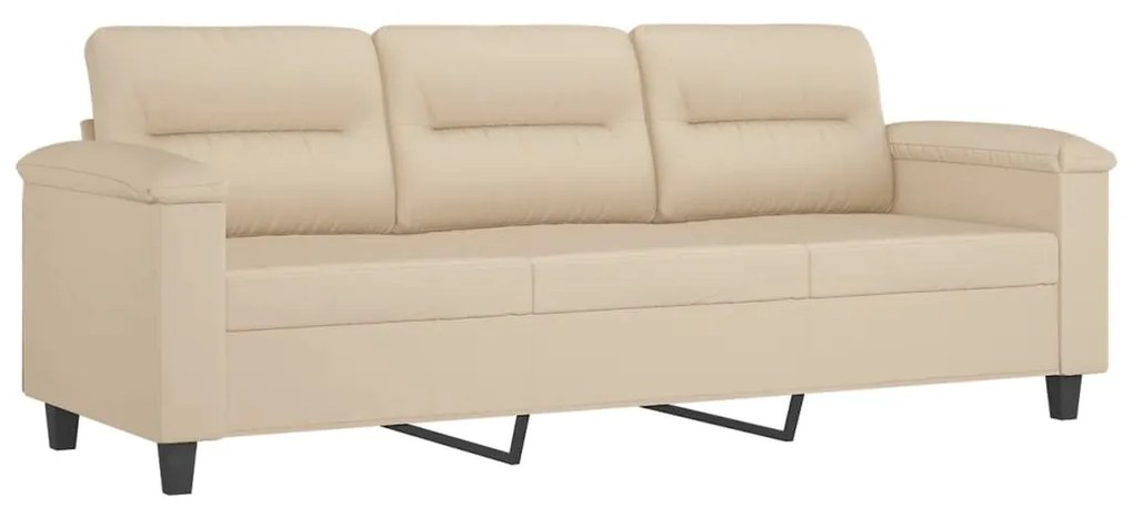 3 pcs conjunto sofás c/ almofadas tecido microfibra cor creme