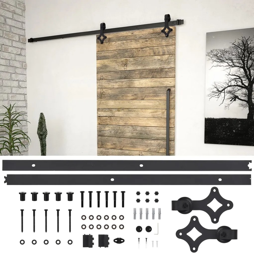 Kit de ferragens para porta deslizante 200 cm aço preto