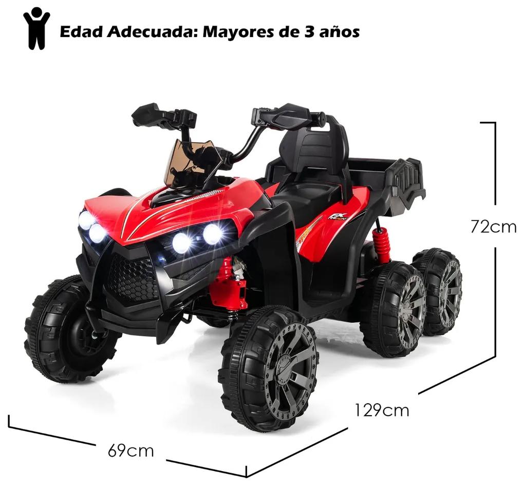 Moto 4 Elétrico Infantil com 6 Rodas para Crianças com Luzes LED USB Integradas 129 x 69 x 72 cm Vermelho