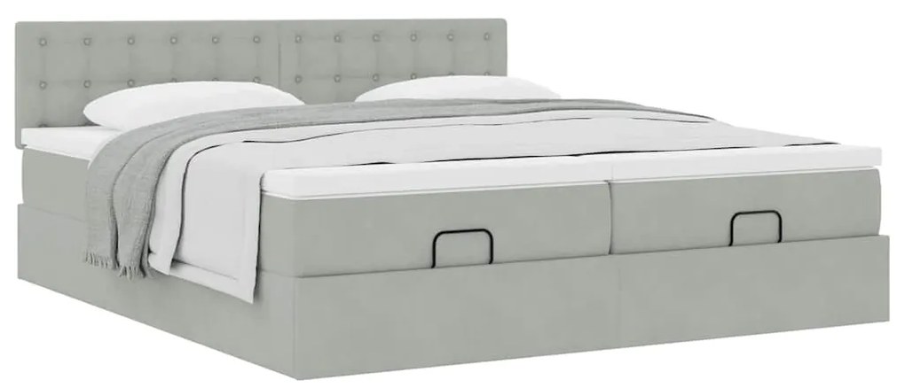 Estrutura cama otomana colchões 180x200cm veludo cinzento claro