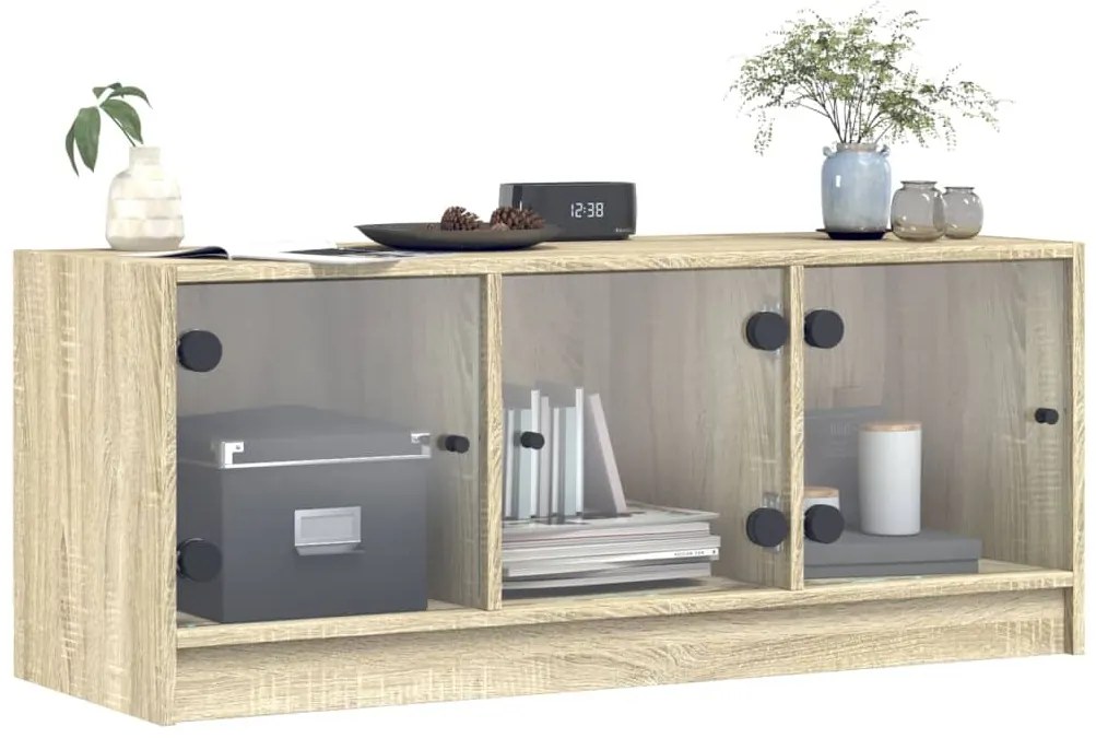 Móvel de TV c/ portas de vidro 102x37x42 cm carvalho sonoma