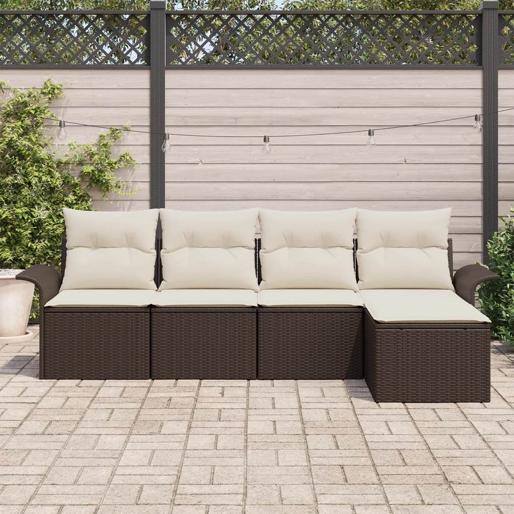 Conjunto de Sofá de Jardim de 5 Peças com Almofadas Castanho Rattan Si