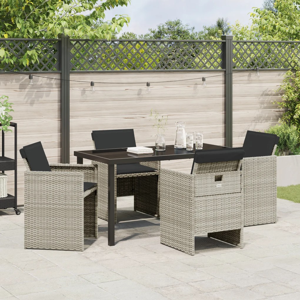 Conjunto de Jantar de Jardim com 5 Peças e Almofadas Cinza Claro Ratta