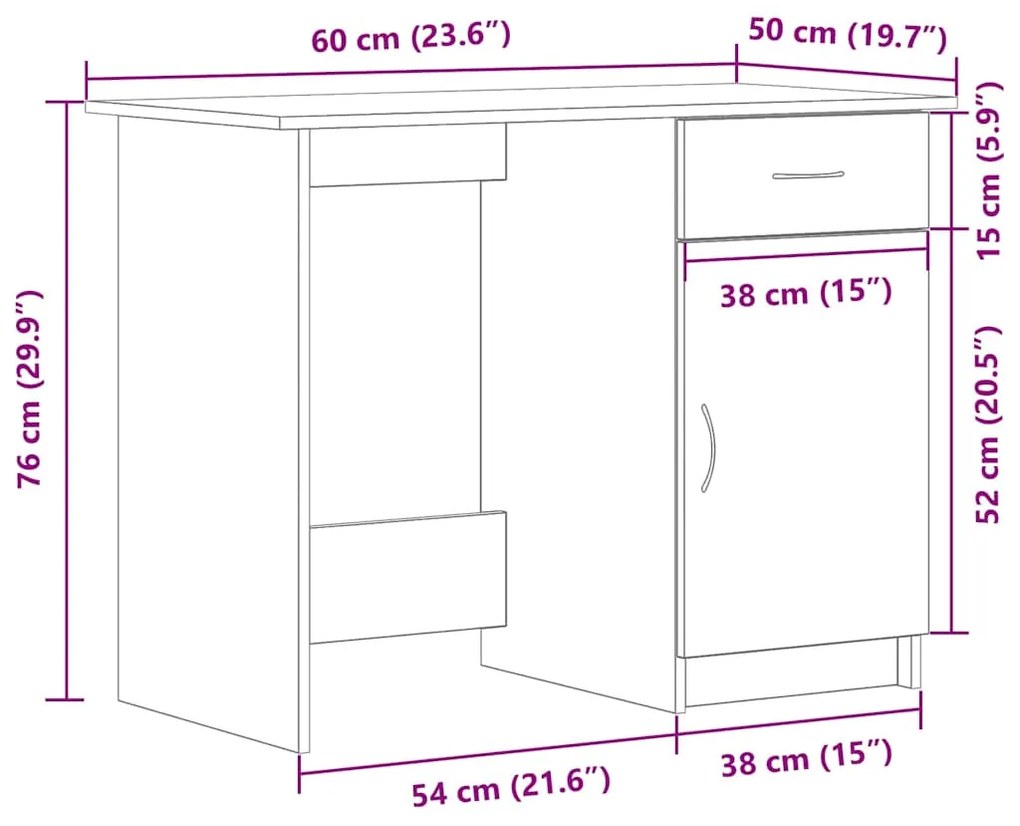 Escrivaninha vidaXL Preta em Carvalho 100x50x76 cm em Madeira de Engen