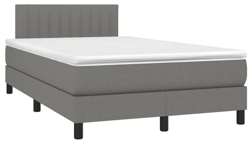 Cama box spring c/ colchão e LED 120x200 cm tecido cinza-escuro