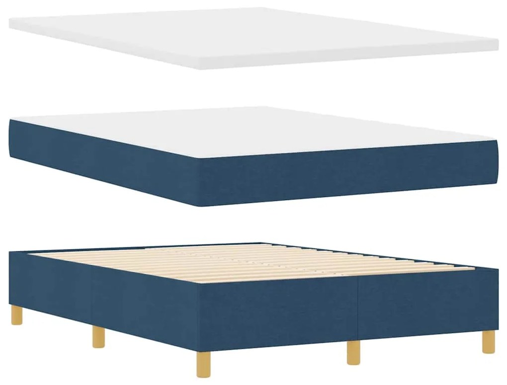 Cama Box Spring com Colchão e Luz LED Azul 140x190 cm Tecido