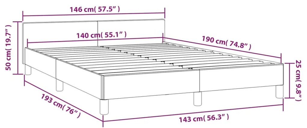 Estrutura de cama c/ cabeceira 140x190 cm veludo cinzento-claro