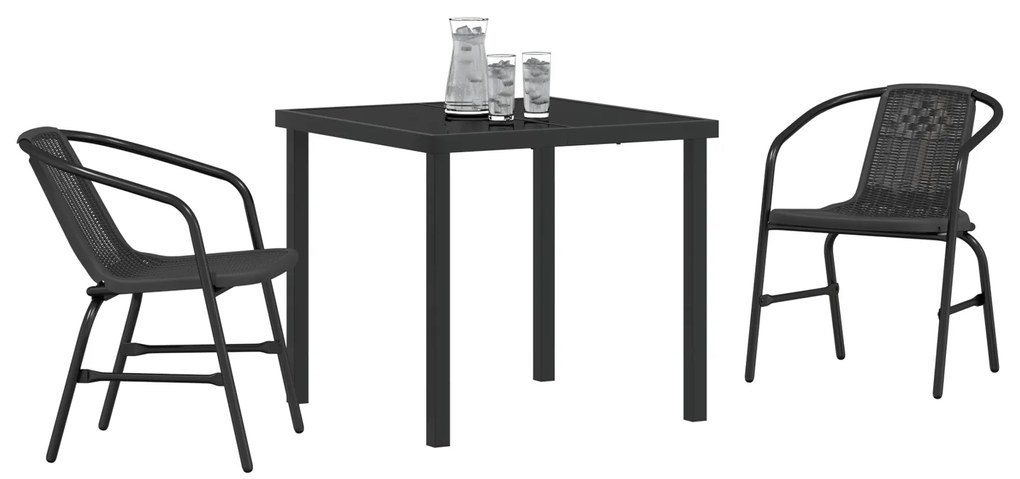 Conjunto de Jantar de Jardim 3 Peças Rattan Plástico Preto