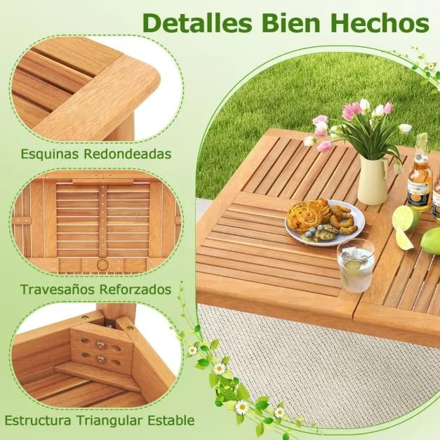 Mesa de jantar jardim para 6 pessoas 170 x 90 x 75,5 cm Madeira de acácia com orifício para guarda-sol de 5 cm Natural