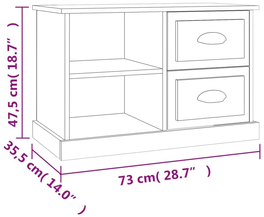 Móvel p/ TV 73x35,5x47,5 cm derivados madeira branco brilhante